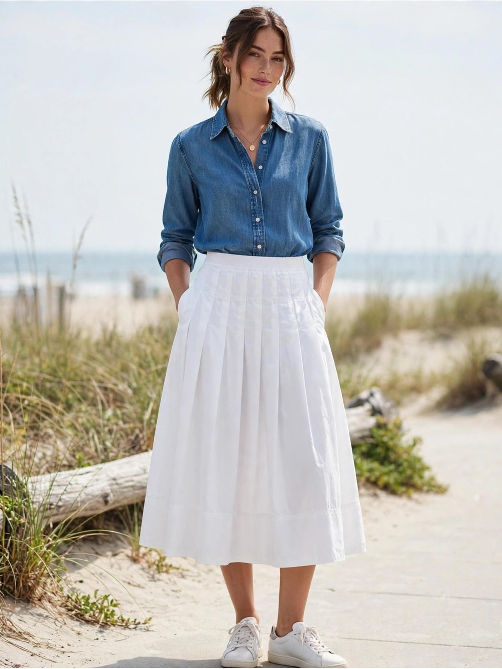 Madewell White Pleated Midi Skirt - Clean Summer Look